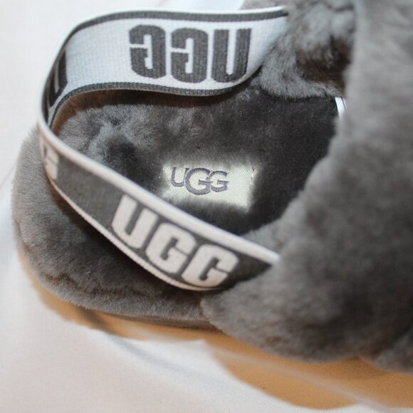 NEW UGG WOMEN'S FLUFF YEAH GRAY SHEARLING SLIPPER SANDALS - Picture 4 of 6